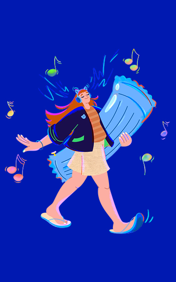 Eine Illustration einer jungen Skaterin vor blauem Hintergrund.